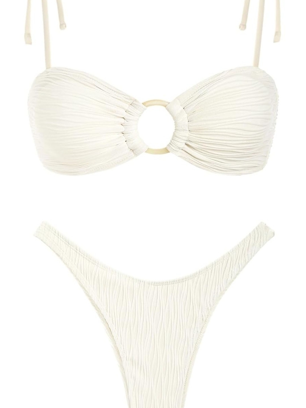 Zaful Cream Ring-Front Bandeau Bikini Set